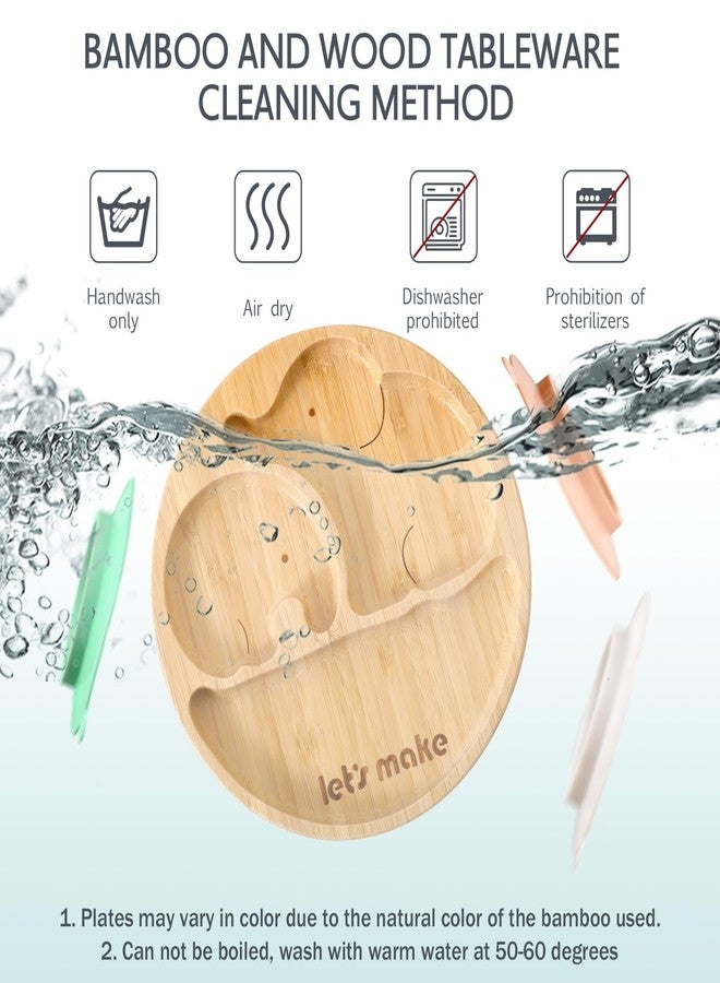 let's make Suction Plates for Baby & Toddler, Bamboo Divided Platter Feeding Dishes with Silicone Fork& Spoon, All-Natural Baby Food Plate Stays for Baby-Led Weaning, Non-Slip Design - Image 5